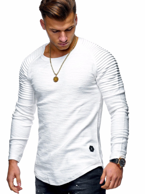 1 main t shirt a manches longues plissees pour hommes couleur unie haut decontracte pullover slim basique tendance printemps 2021 1