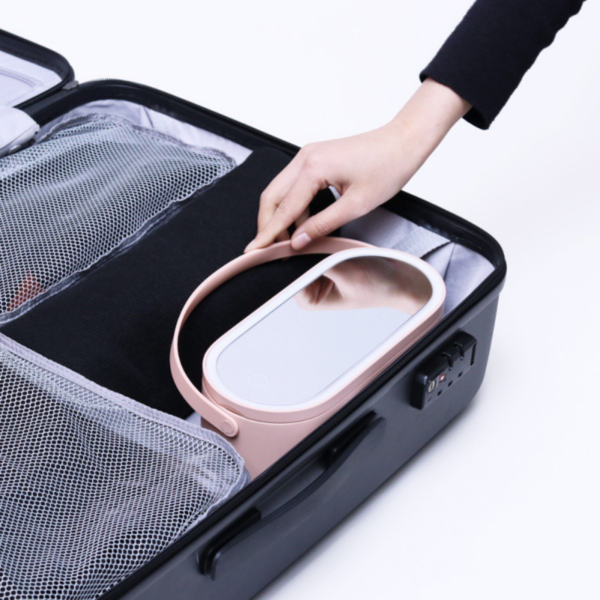 3 main h amp joy boite de rangement de maquillage avec miroir lumineux led organiseur portable de voyage pour produits cosmetiques