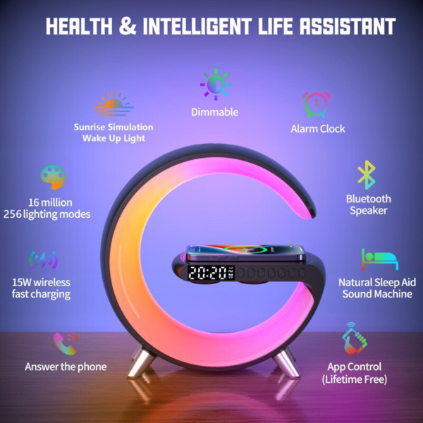 3 main rgb led night light atmosphere desk lamp multifunctional wireless charger alarm clock speaker app control for iphone samsung