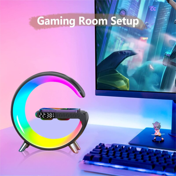 4 main rgb led night light atmosphere desk lamp multifunctional wireless charger alarm clock speaker app control for iphone samsung 3