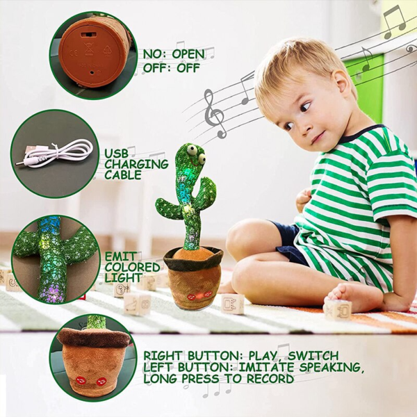 3 main dancing cactus toy repeat talking usb charging can sing record cactus bailarin dansant kids education toys birthday present
