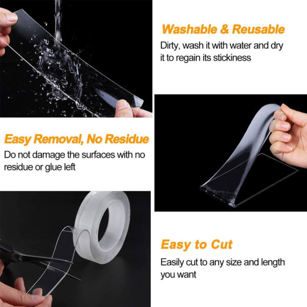 2 main 1 10m nano double sided tape heavy duty transparent adhesive strips strong sticky multipurpose reusable waterproof mounting tape