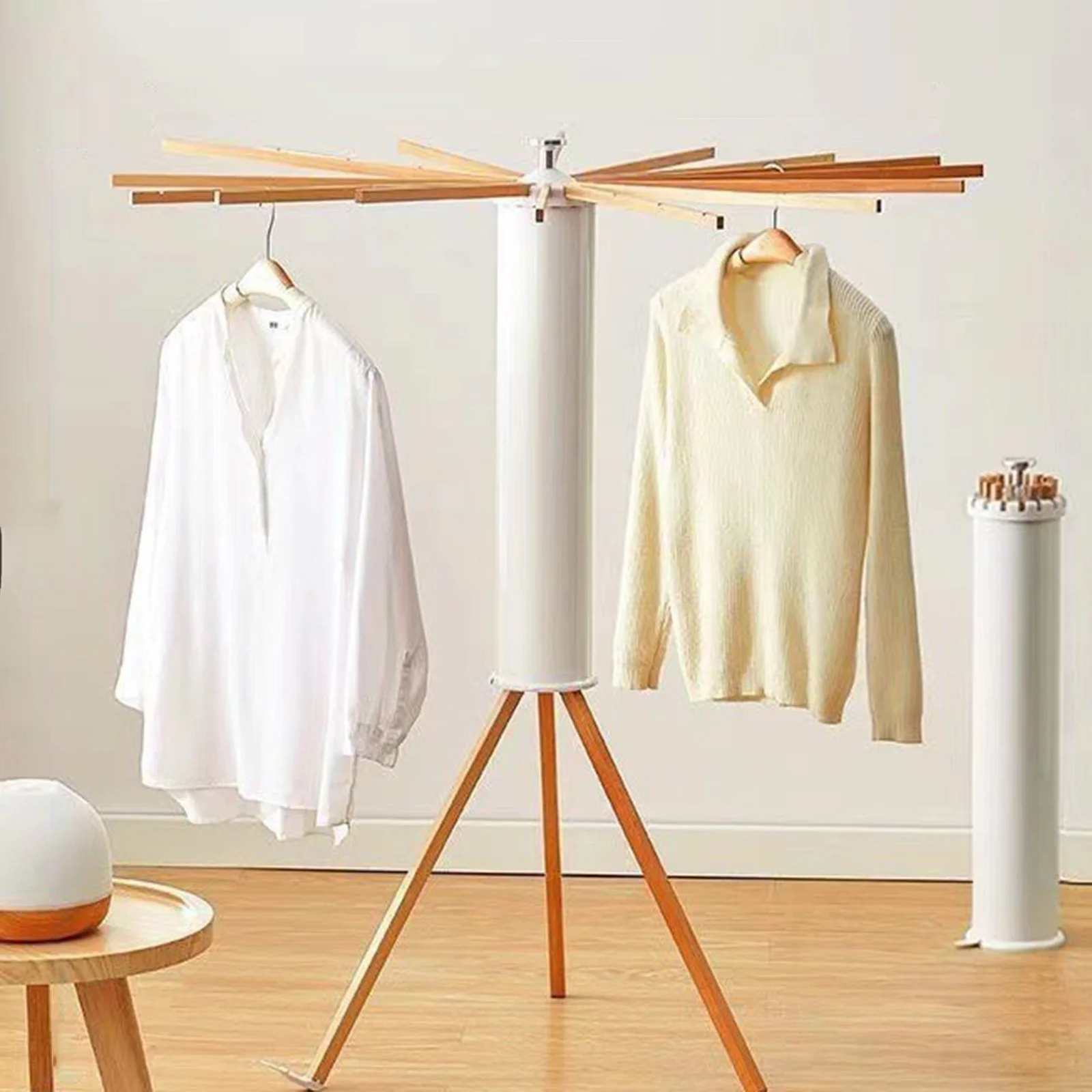 Floor drying rack octopus bedroom foldable balcony household solid wood invisible octopus drying hanger clothes artifact